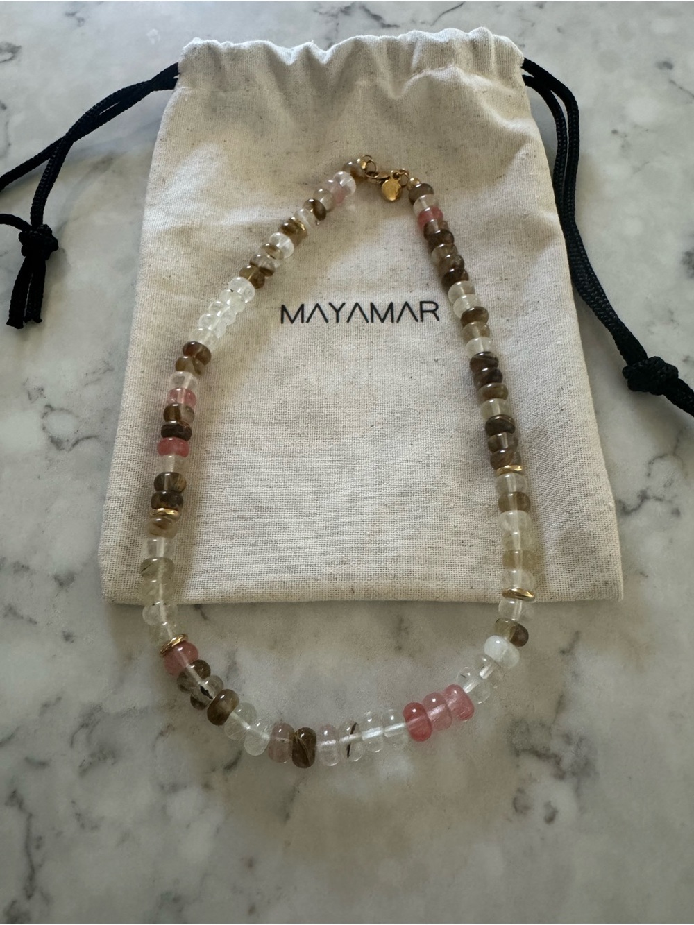 Mayamar Multi-Color Beaded Women's Necklace - Pink, Tan & Clear Gemstones